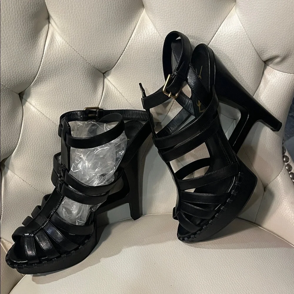 YSL Yves Saint Laurent Black Multi-Strap 105 Heel Sandals Essentiel 8.5 EU 39.5 - Picture 2 of 12